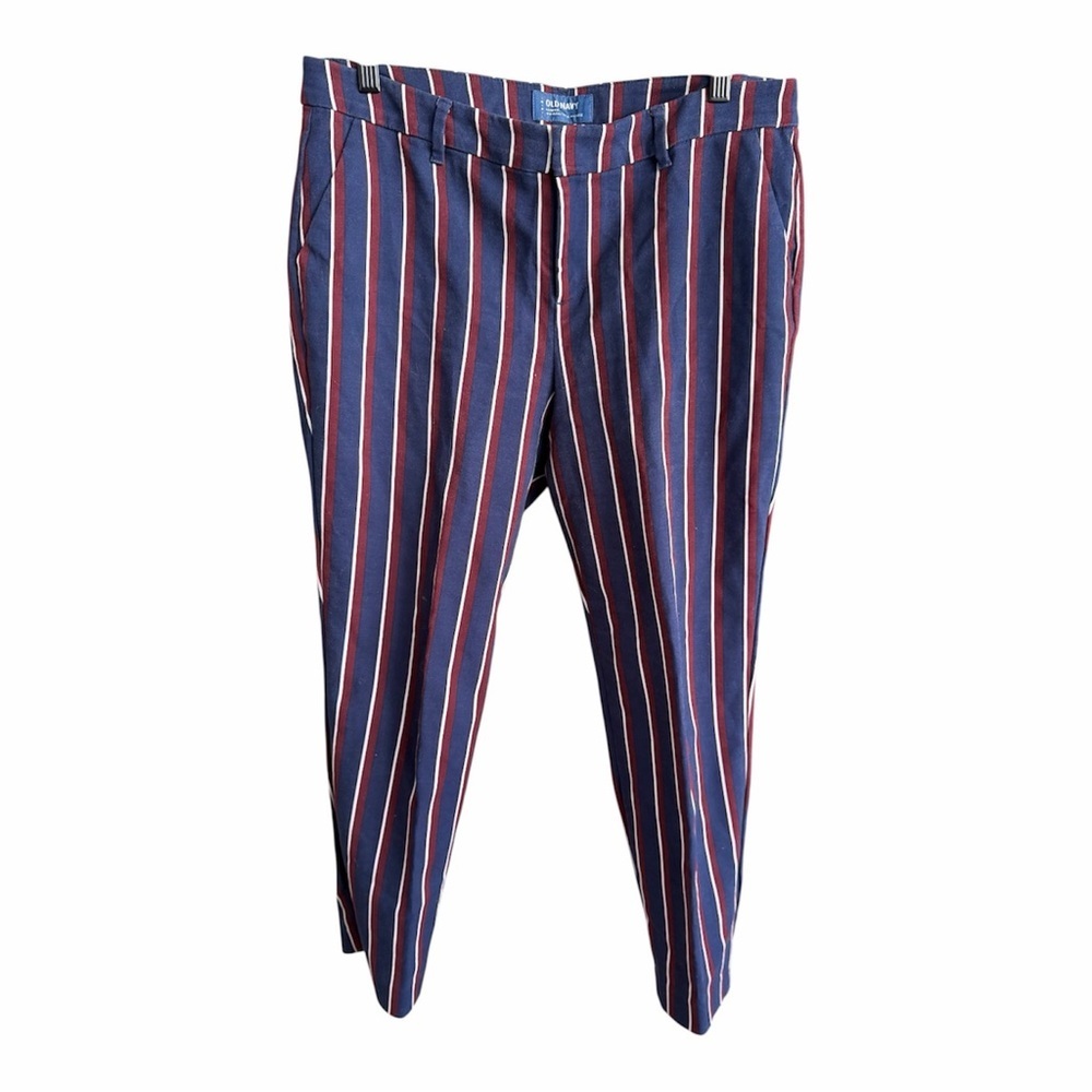 Old Navy Harper Mid Rise Striped Ankle Pants Size 10 Blue Red White Stretch